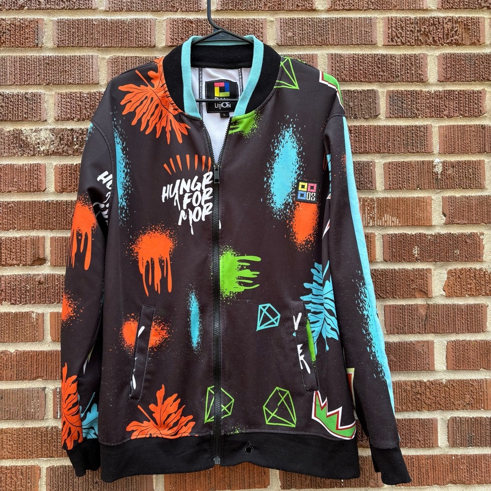 Hungry For More Demolition Stain Front zip Bomber Jacket Size L